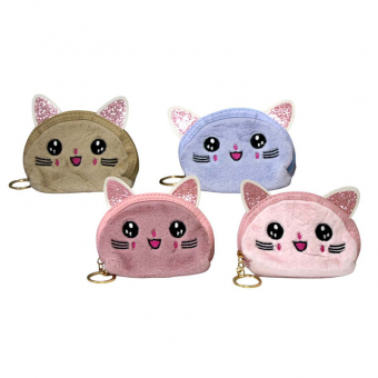 Купить Кошелек-брелок плюшевый "Котик" 12 х 9,5 см оптом